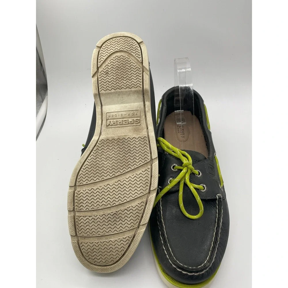 Sperry Top-Sider Mens 8.5M Black Leather Boat Shoes Neon Lime Green 0773028